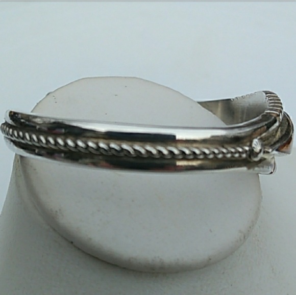 Navajo THOMAS FRANSISCO Tiger Eye Jasper Onyx Inlay Sterling Silv Cuff Bracelet - Picture 7 of 8